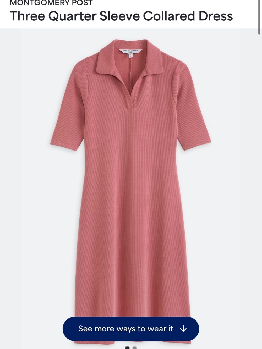 NWT Montgomery Rose 3/4 Sleeve Collared Dress L/petite in Dusty Rose